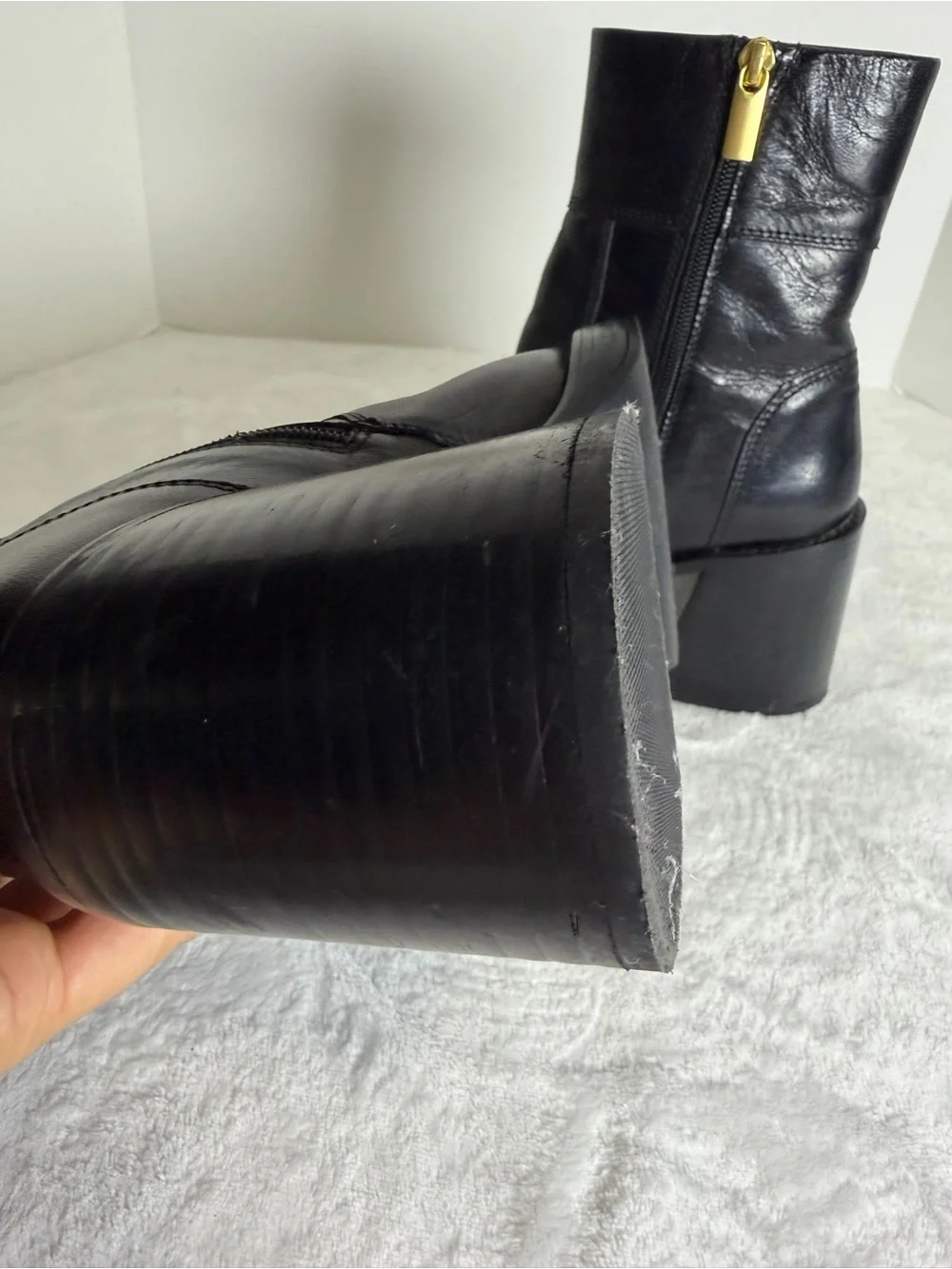 Steven Madden Black Leather Square-Toe Block Heel Ankle Boots Size 8